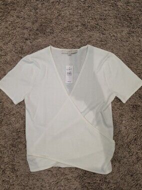LOFT White Wrap Short Sleeve Knit Top XS NWT